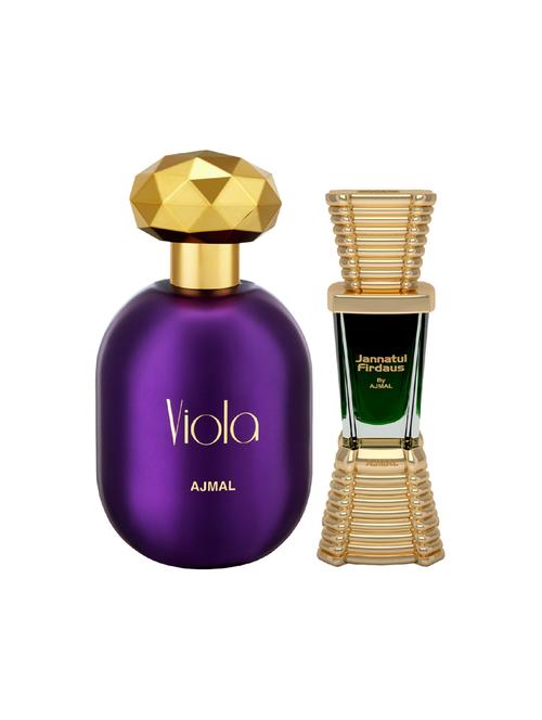 ajmal viola edp 75ml for women and jannatul firdaus cp alcohol-free attar 10ml for unisex + 2 parfum testers free - 17149935 -  Standard Image - 0
