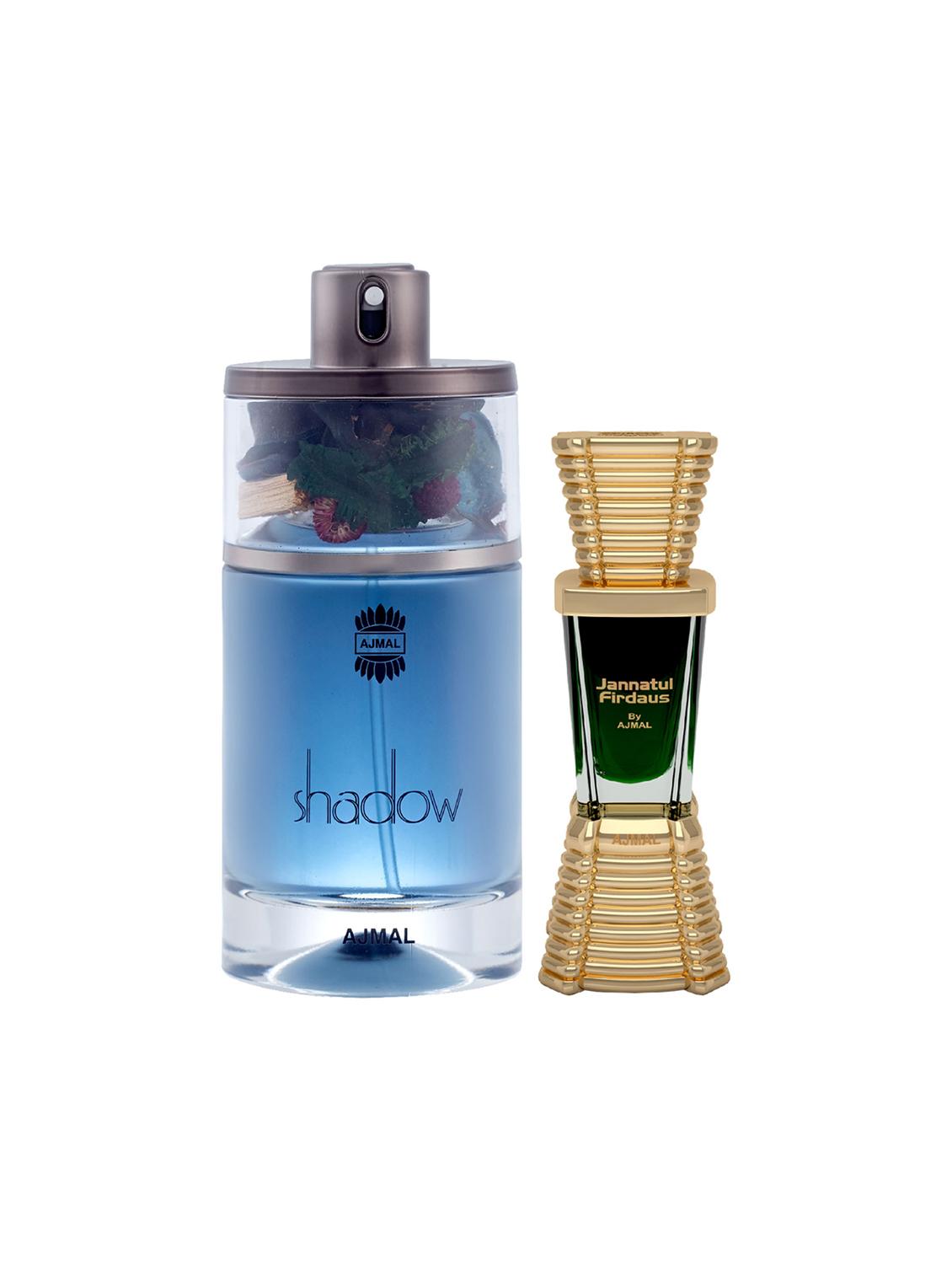 ajmal shadow him edp 75ml for men and jannatul firdaus cp alcohol-free attar 10ml for unisex + 2 parfum testers free - 17149939 -  Zoom Image - 0