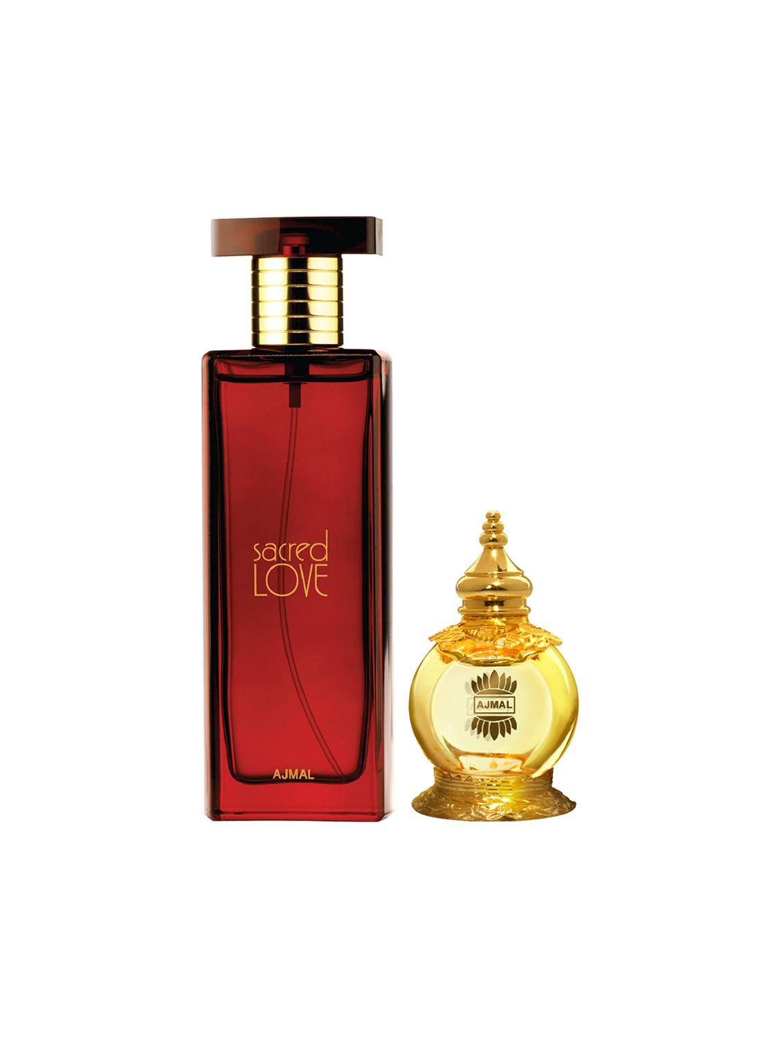ajmal sacred love edp 50ml for women and mukhallat al wafa cp alcohol-free attar 12ml for unisex + 2 parfum testers free - 17149949 - Zoom Image - 0