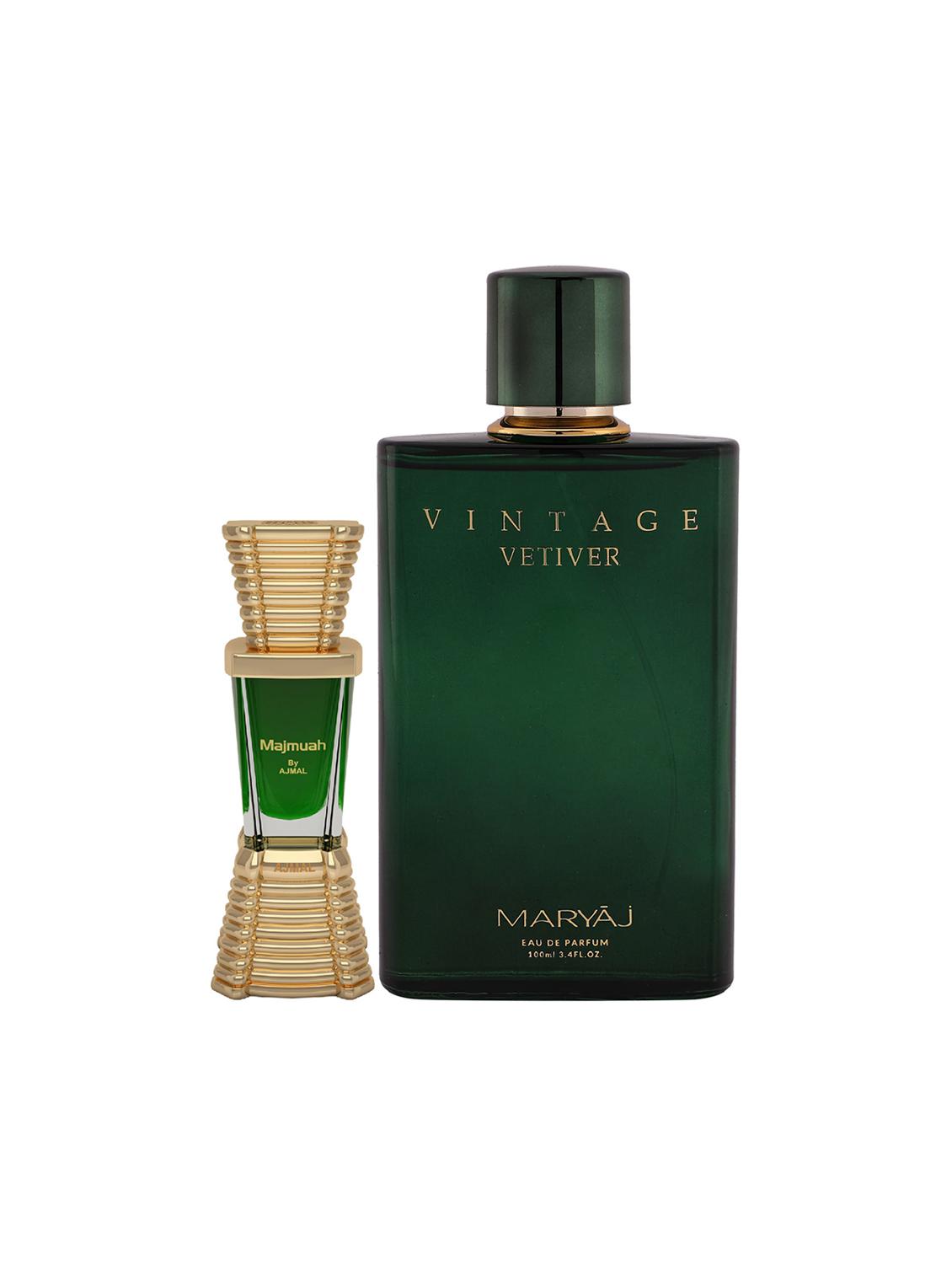 ajmal majmua cp alcohol-free attar 10ml for unisex and maryaj vintage vetiver edp 100ml for unisex + 2 parfum testers free - 17150999 -  Zoom Image - 0