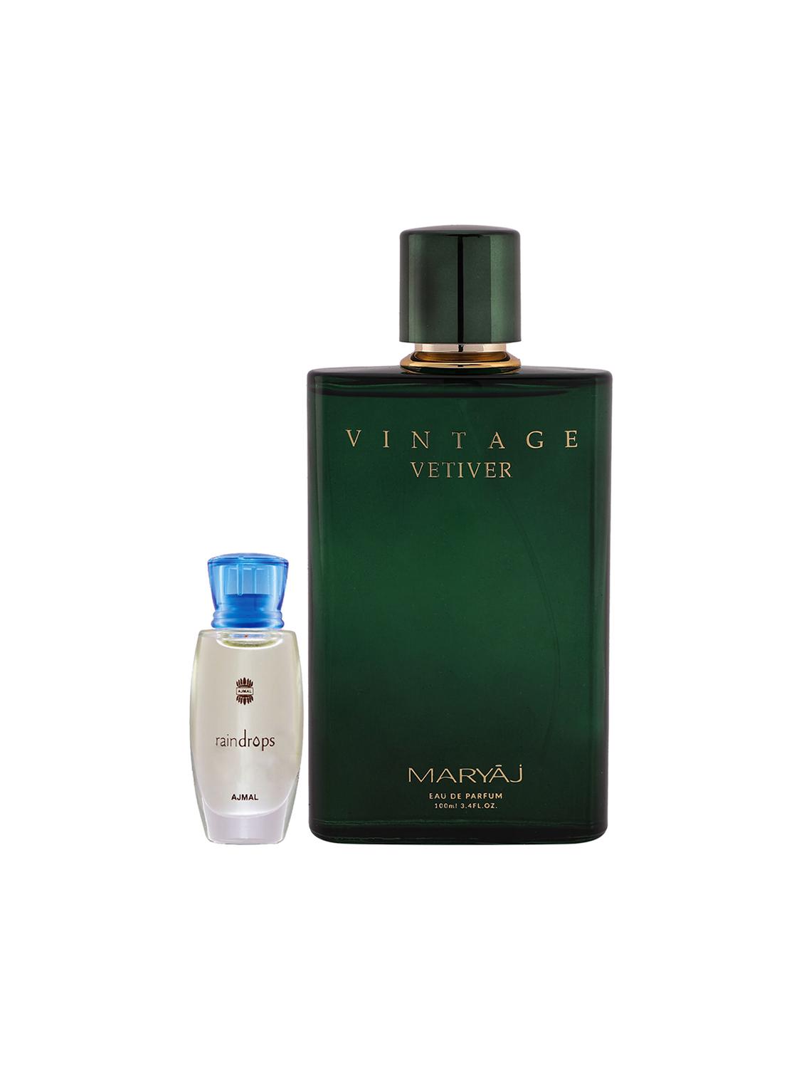 ajmal raindrops cp alcohol-free attar 10ml for women and maryaj vintage vetiver edp 100ml for unisex + 2 parfum testers free - 17151000 - Zoom Image - 0