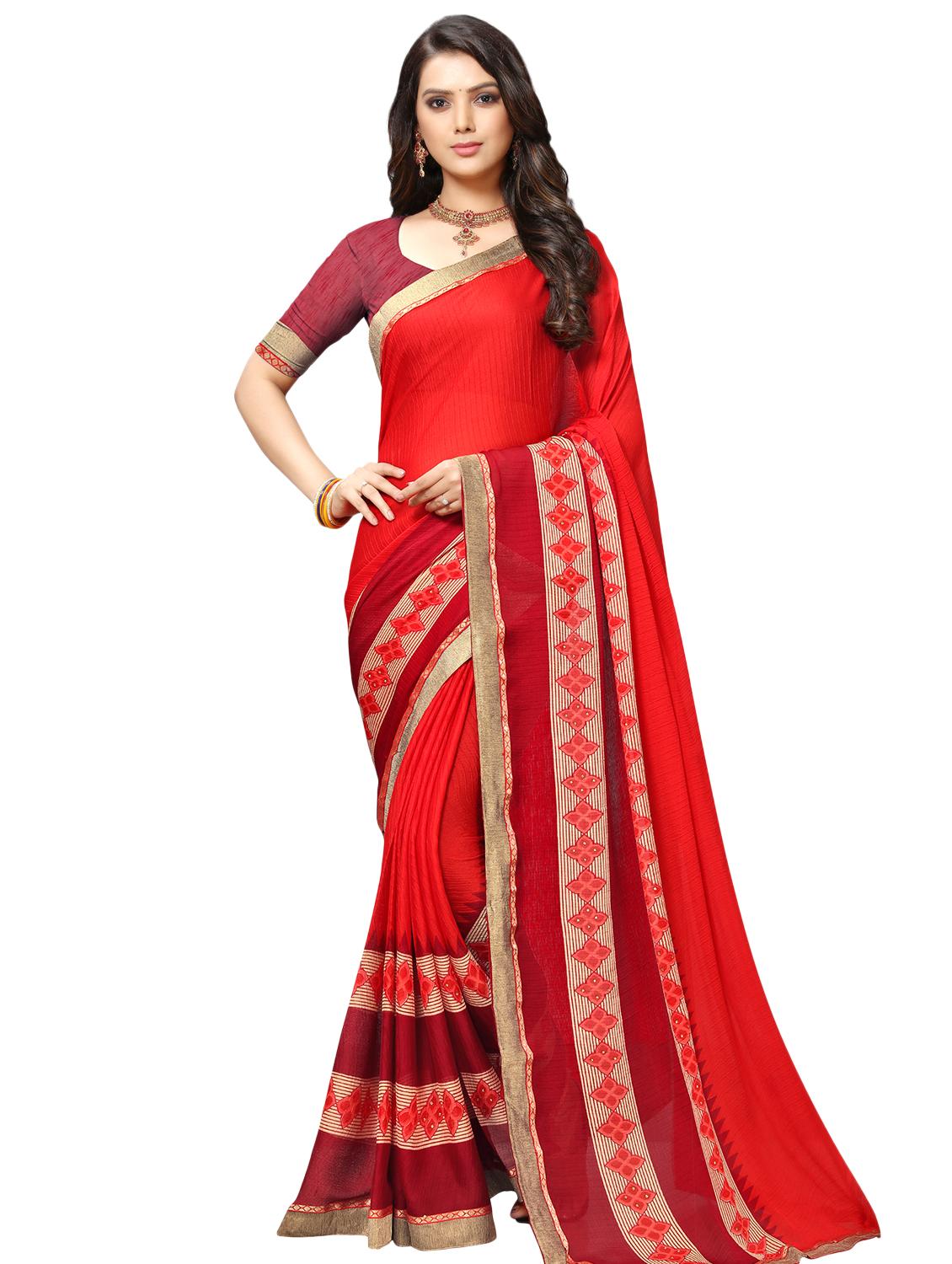 printed bordered saree with blouse - 17151784 - Zoom Image - 0