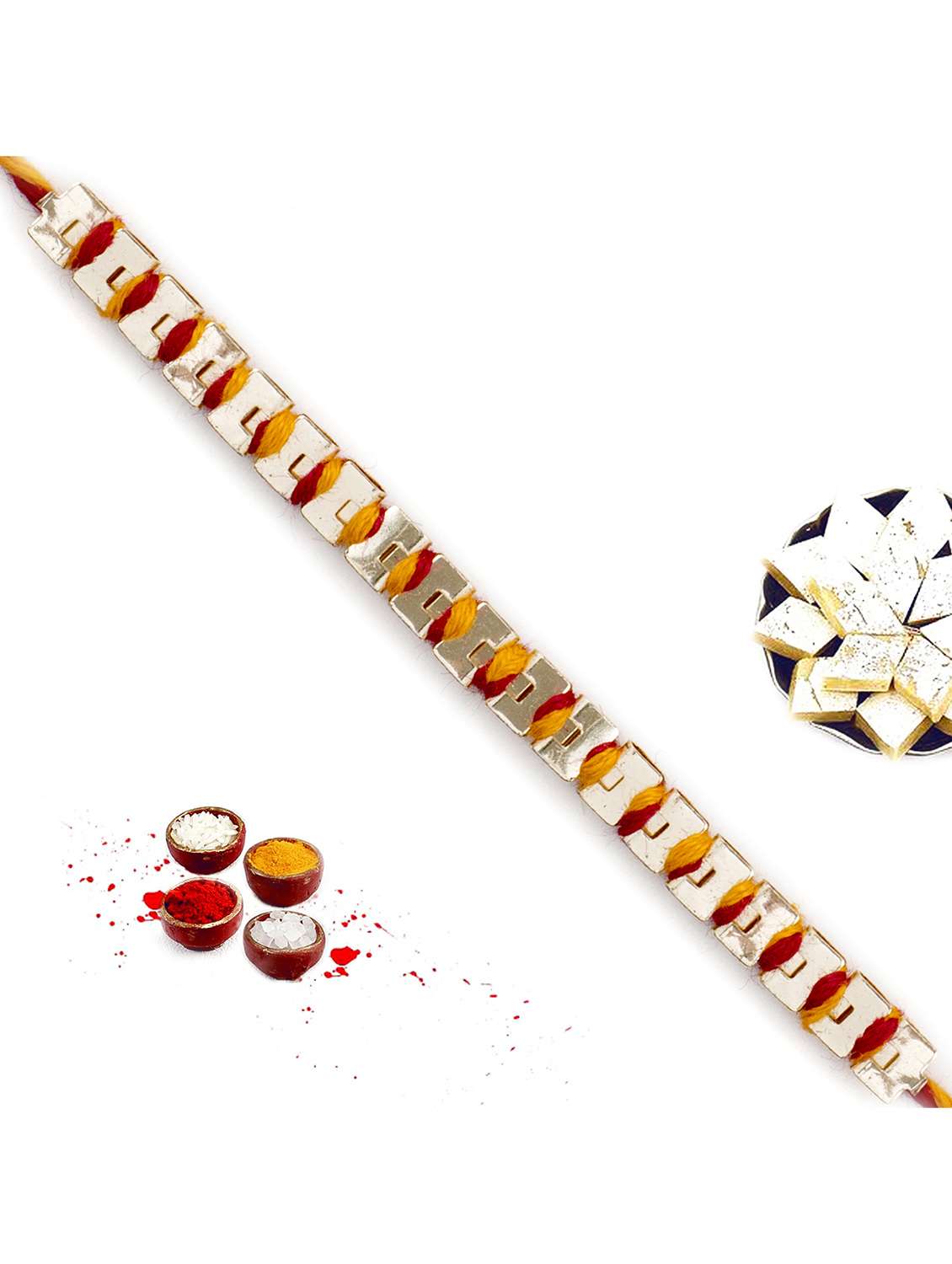 golden chain mauli knitted thread rakhi