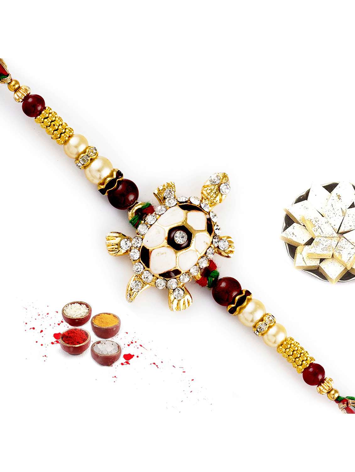 maroon & golden beads goodluck tortoise rakhi