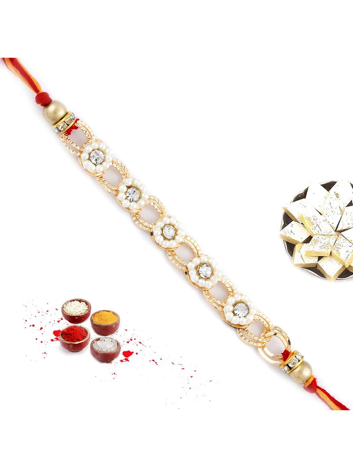 penta floral beads chain style rakhi