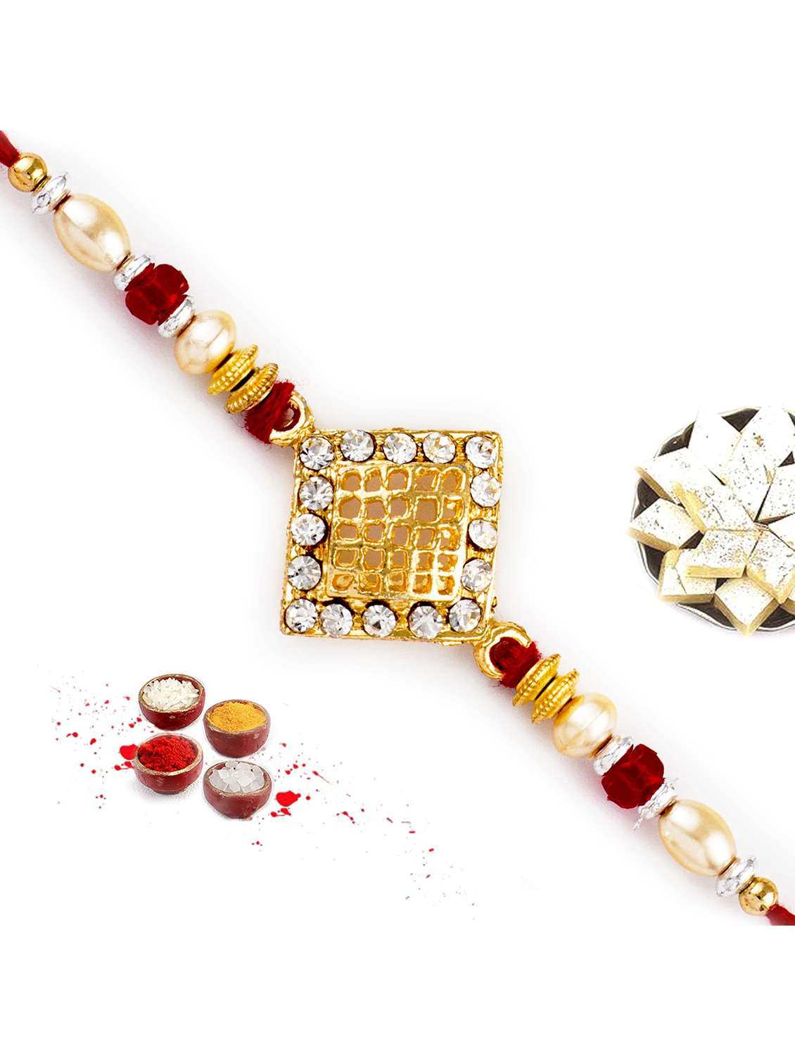 ad studded jaal pattern jewelled rakhi
