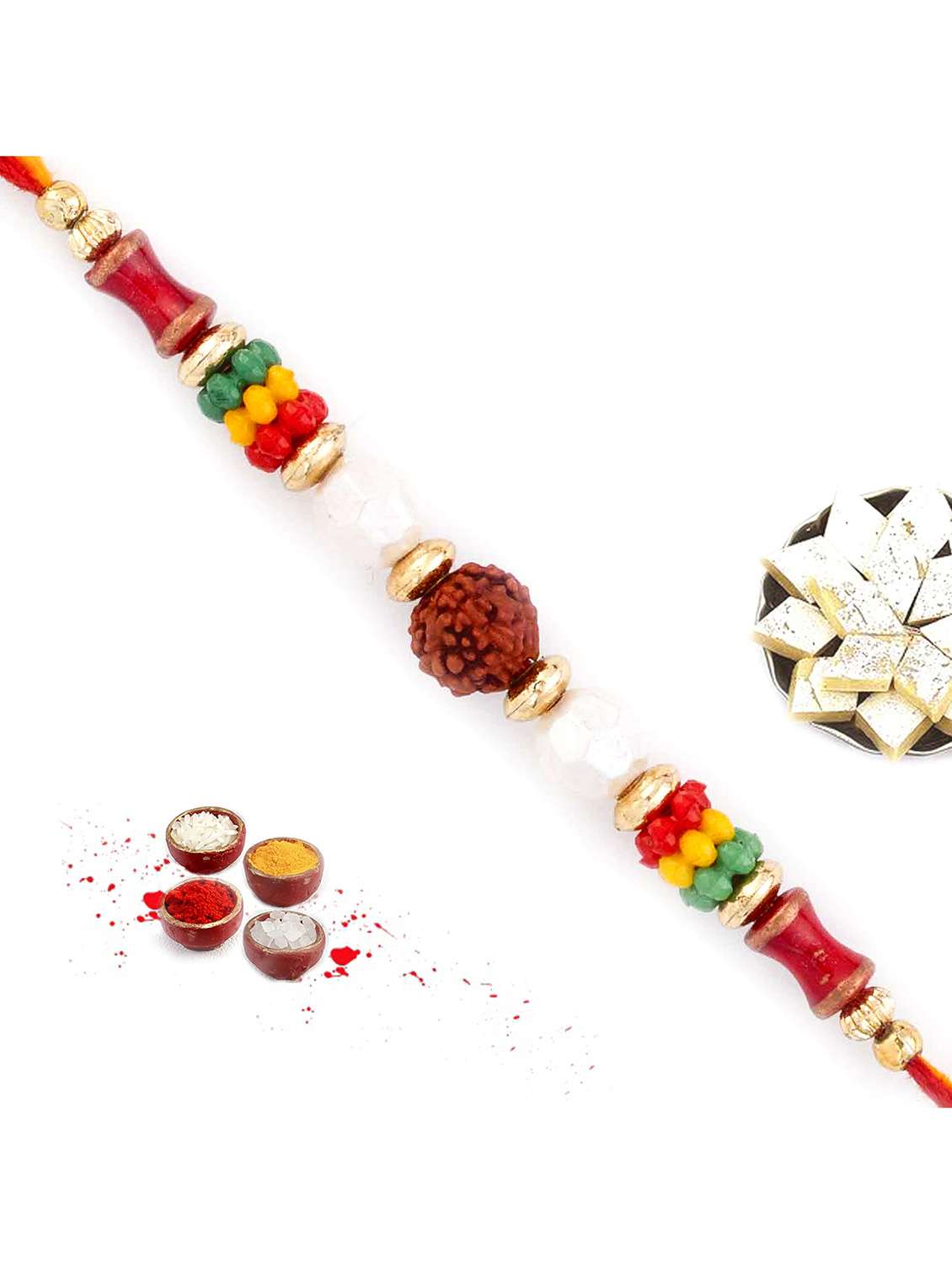 multicolor beads studded elegant & sober rudraksh rakhi