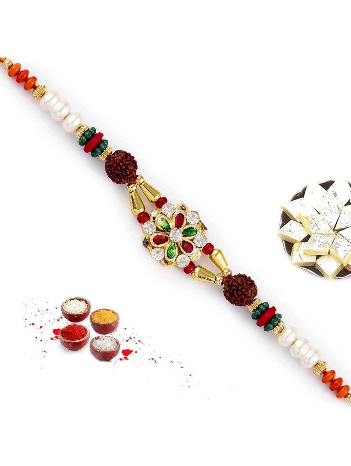 meenakari floral design dual rudraksh rakhi