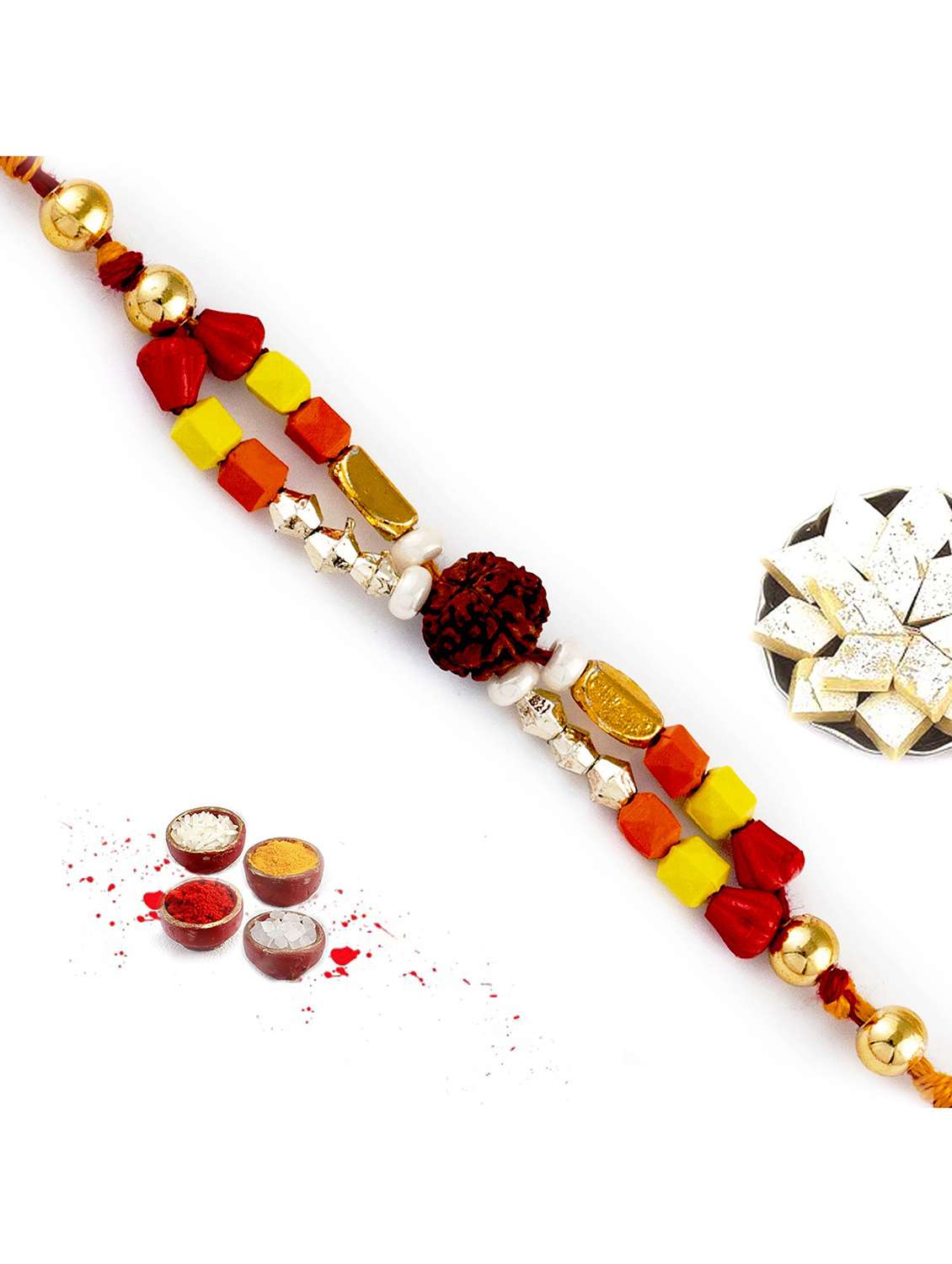 multicolor beads dual string rudraksh rakhi