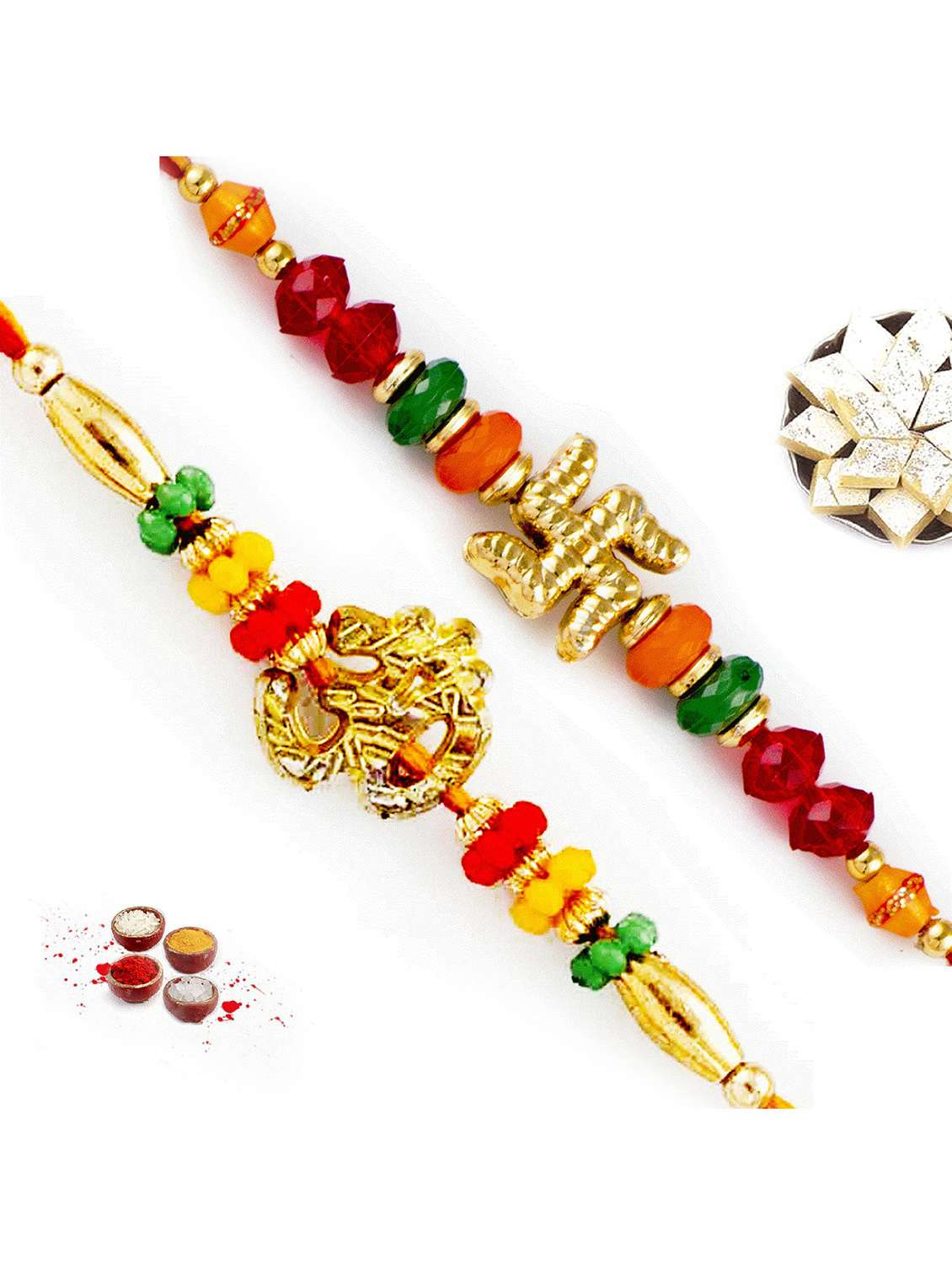 set of 2 coloured beads divine rakhi