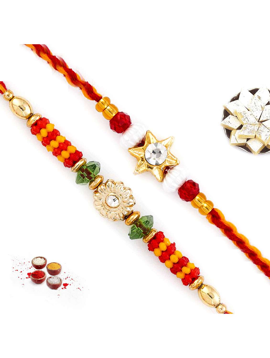 american diamond embellished rakhi set of 2 