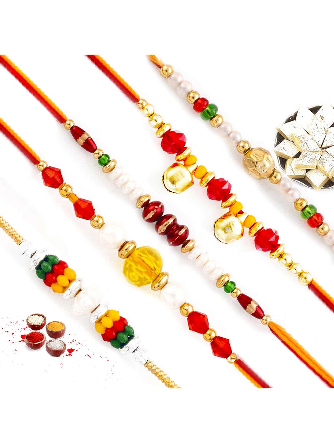  multicolour round beads thread rakhi (set of 5)
