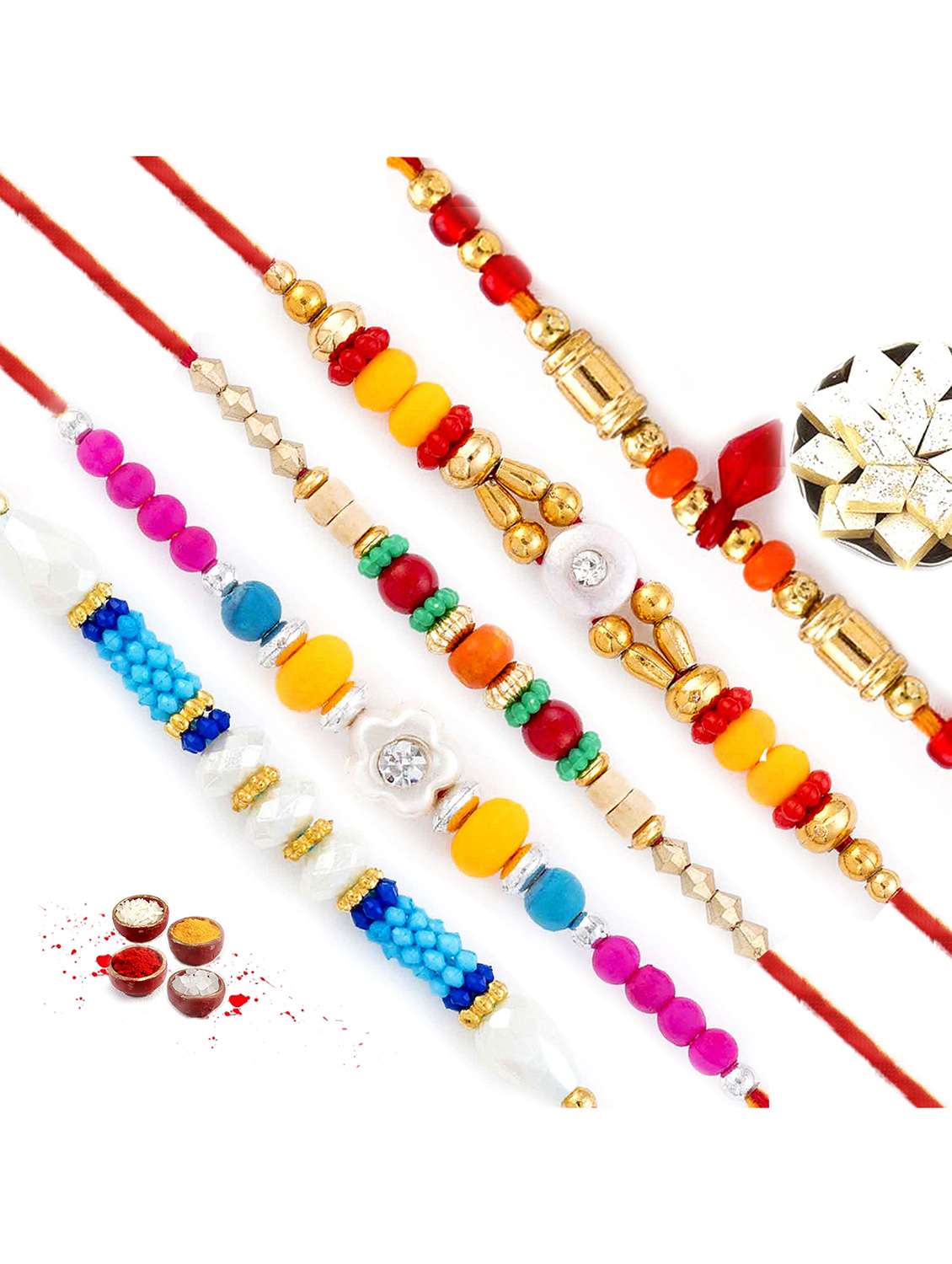   multicolour beads thread rakhi (set of 5)