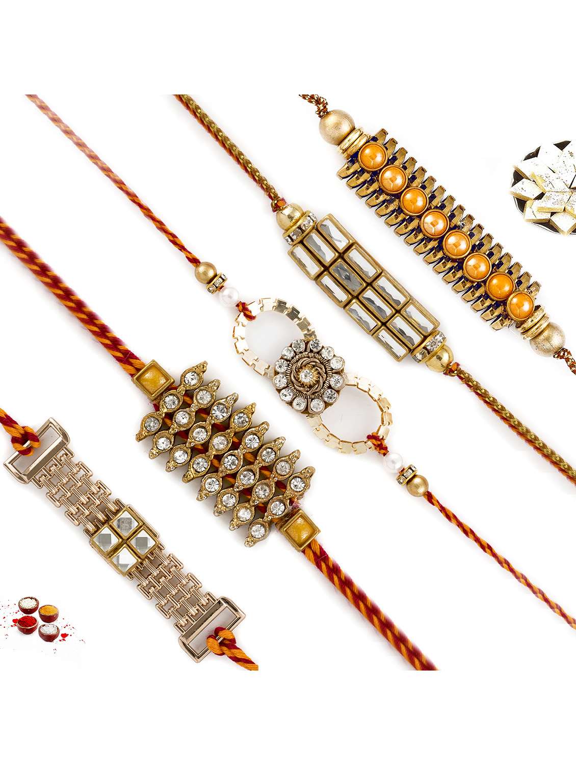  ad & gold work premium rakhi (set of 5)