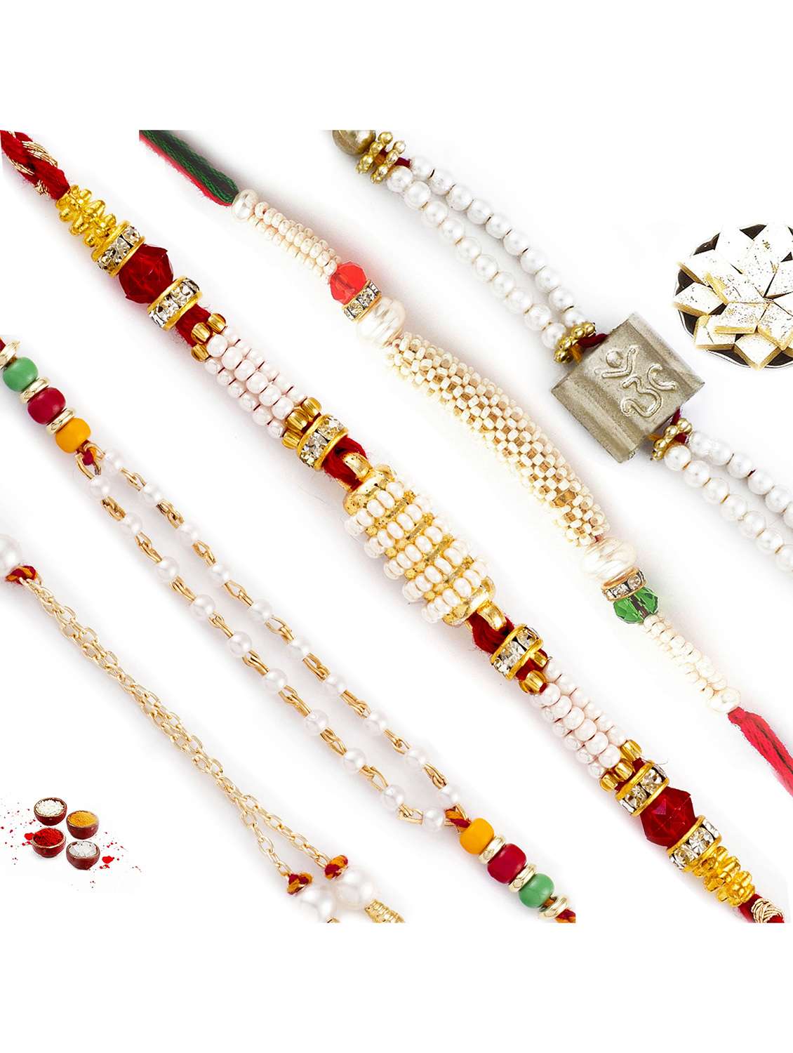   bracelet style pearl rakhi (set of 5)