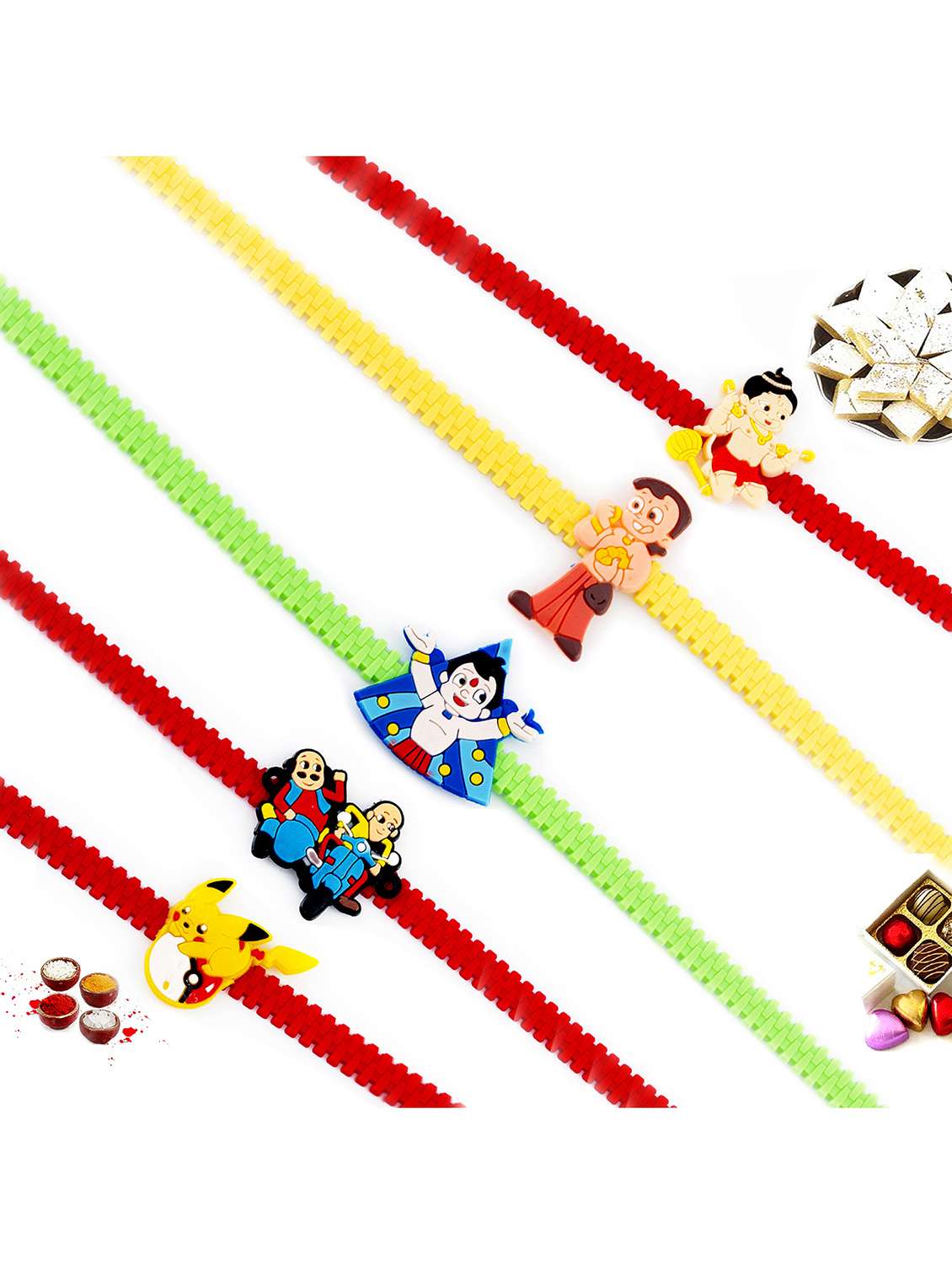  colourful motif kids rakhi (set of 5)