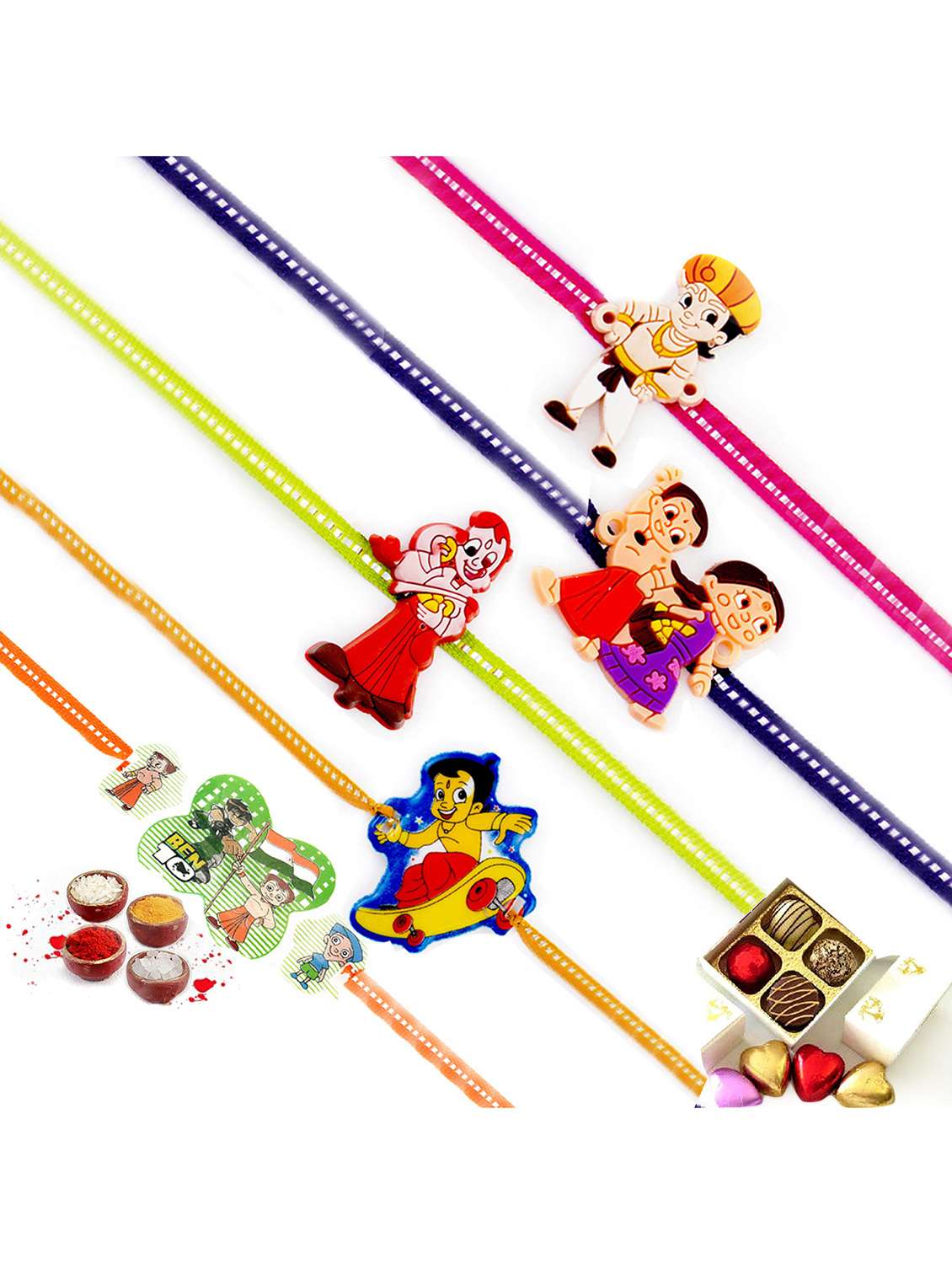  colourful assorted kids rakhi (set of 5)