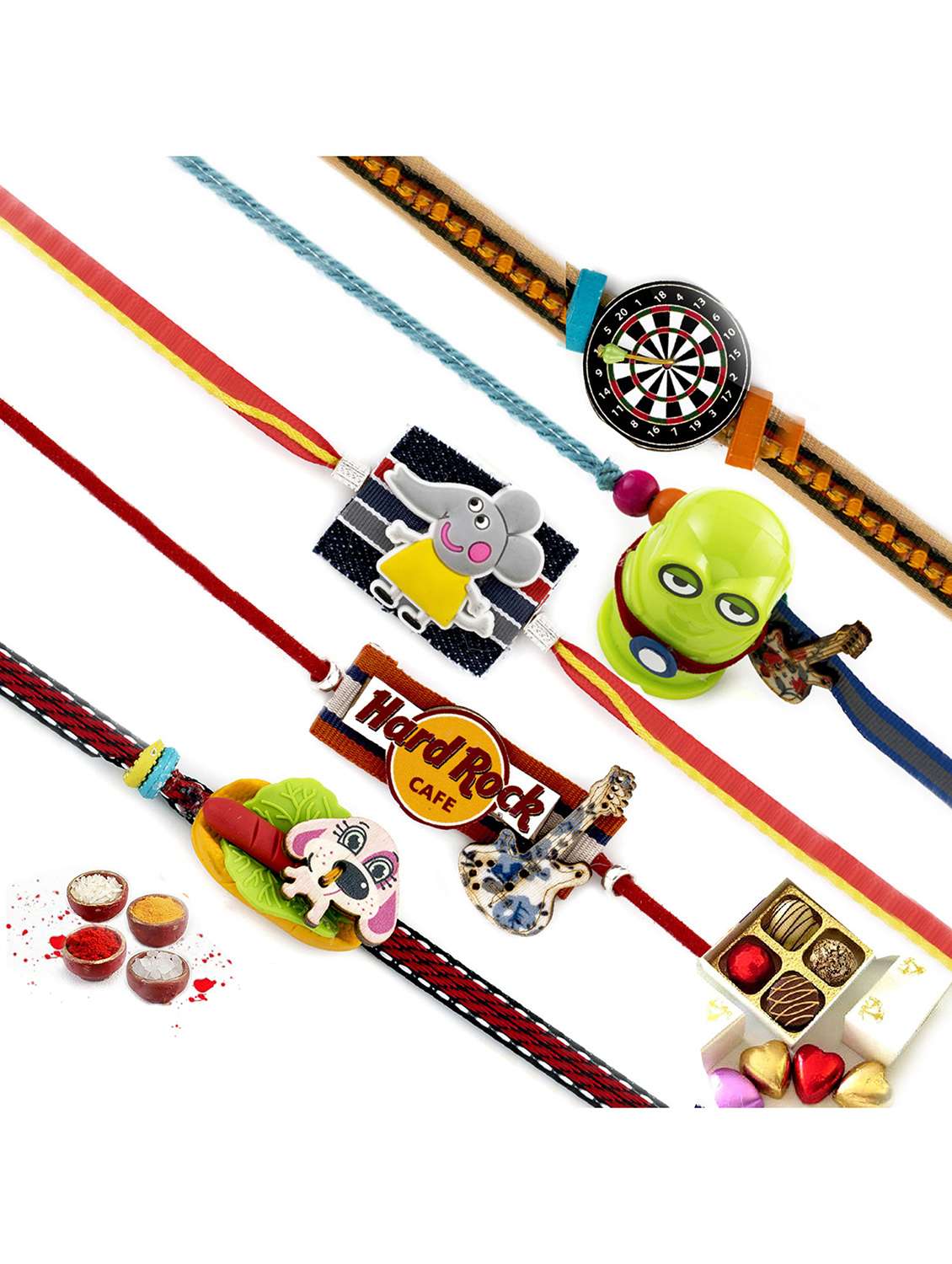  colourful assorted kids rakhi (set of 5)