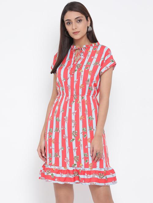 tie up neck striped a-line dress - 17152490 - Standard Image - 0