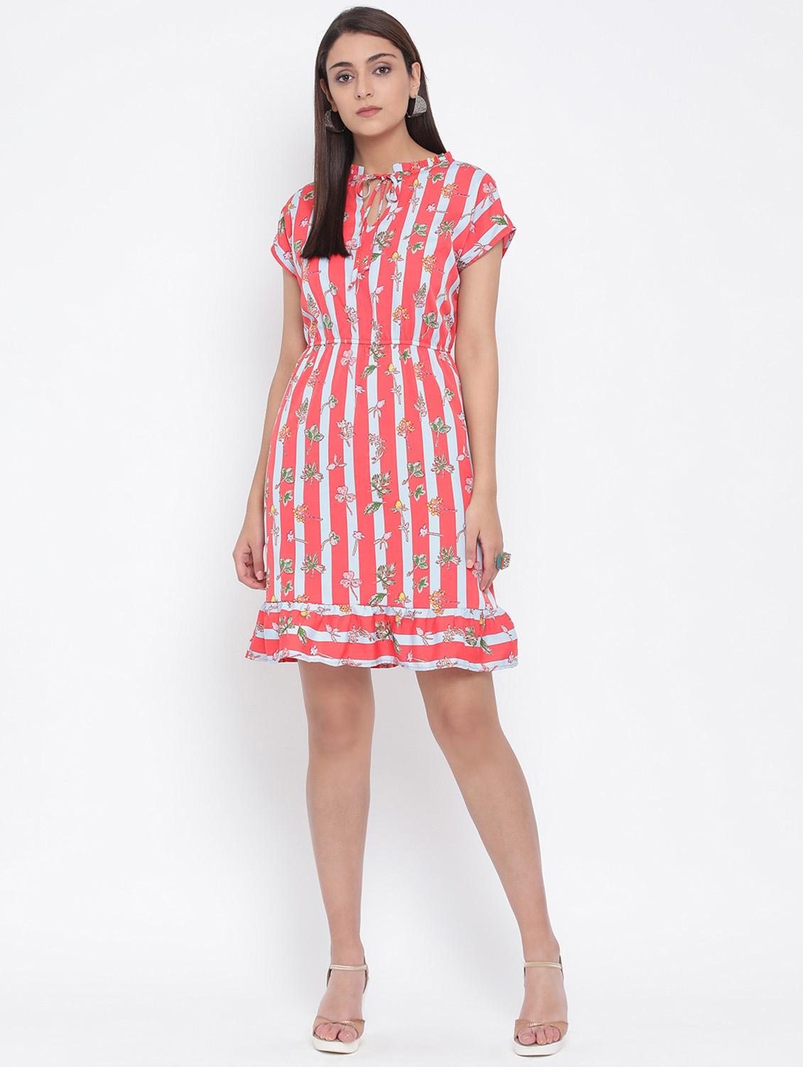 tie up neck striped a-line dress - 17152490 - Standard Image - 3