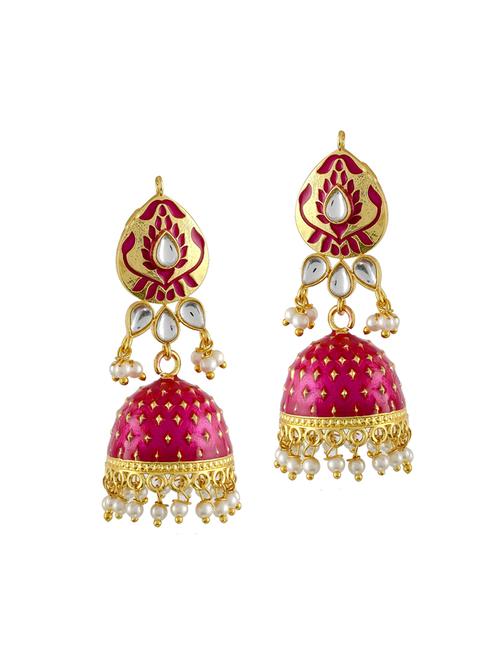 pink gold plated jhumka earring - 17152559 - Standard Image - 0