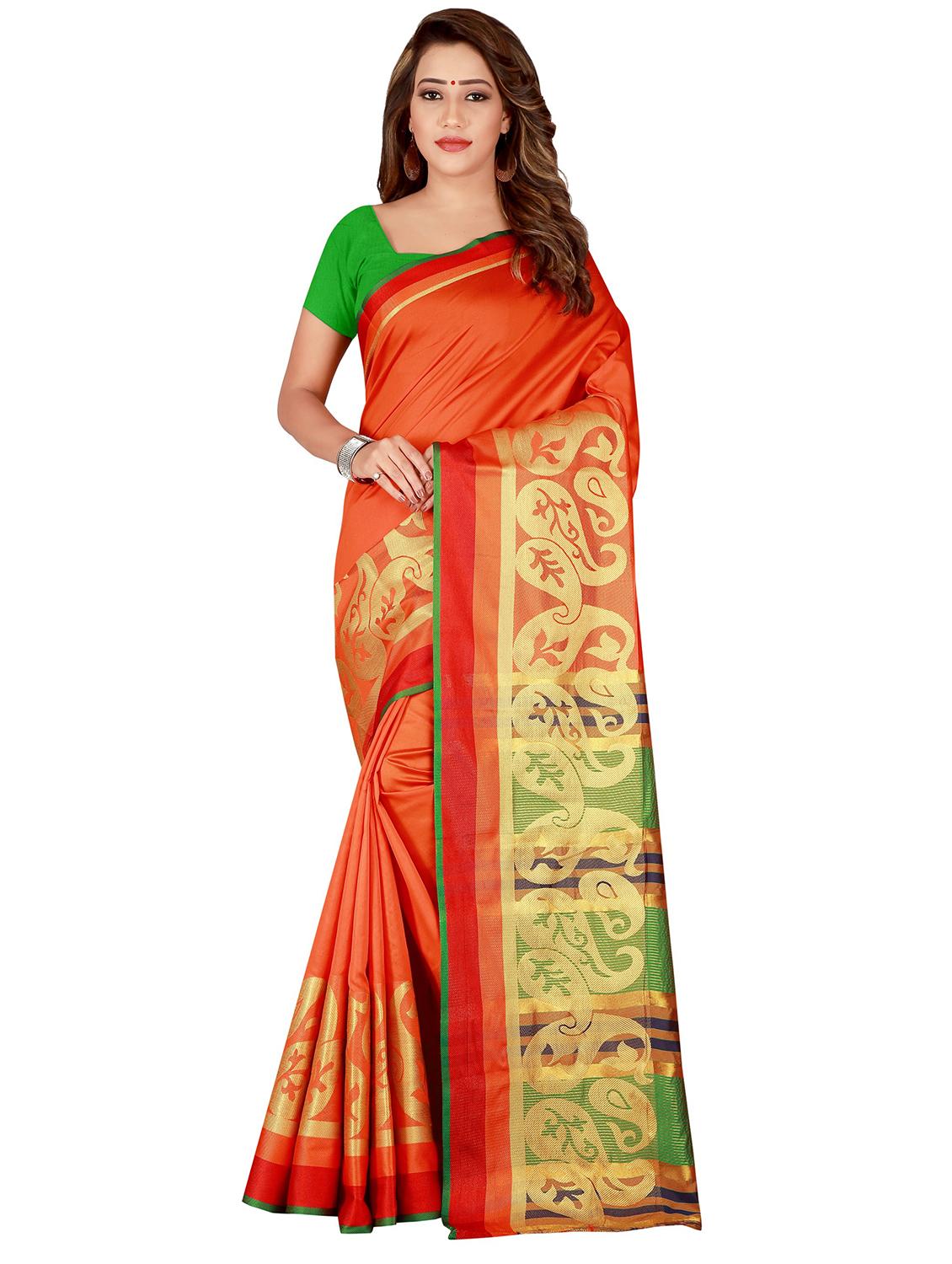 solid woven saree with blouse - 17152720 - Zoom Image - 0