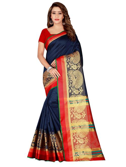 navy silk saree with blouse - 17152726 - Standard Image - 0