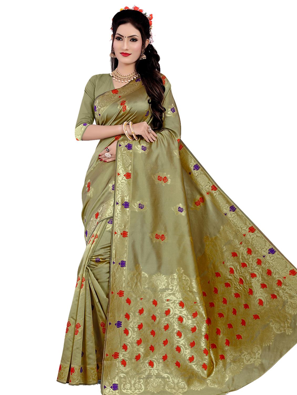 floral woven saree with blouse - 17152731 - Zoom Image - 0