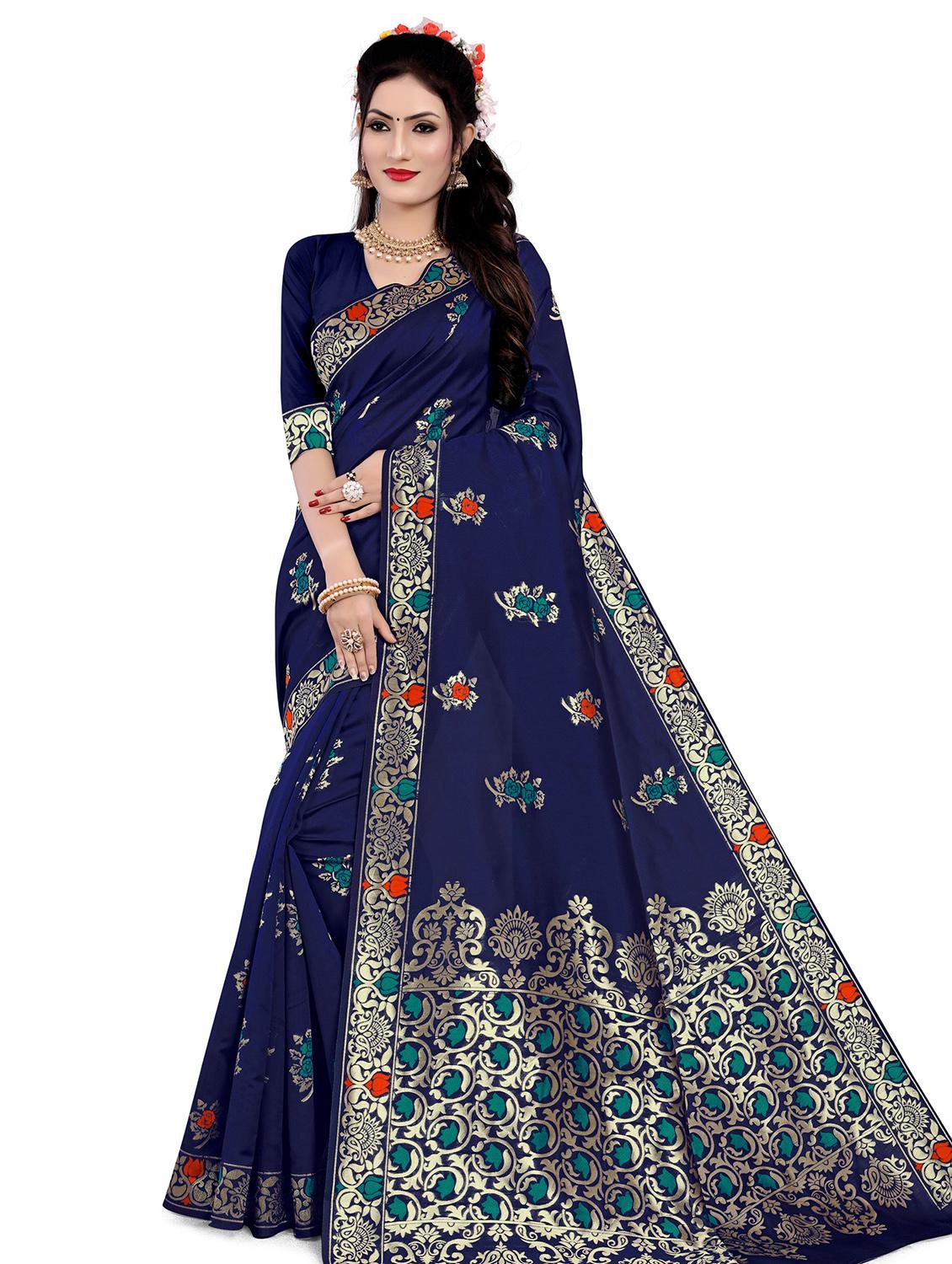 floral woven saree with blouse - 17152736 - Zoom Image - 0