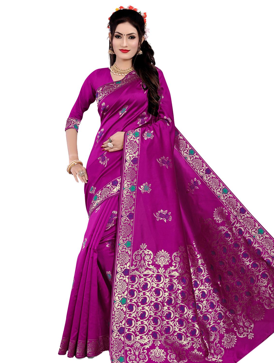 floral woven saree with blouse - 17152738 - Zoom Image - 0
