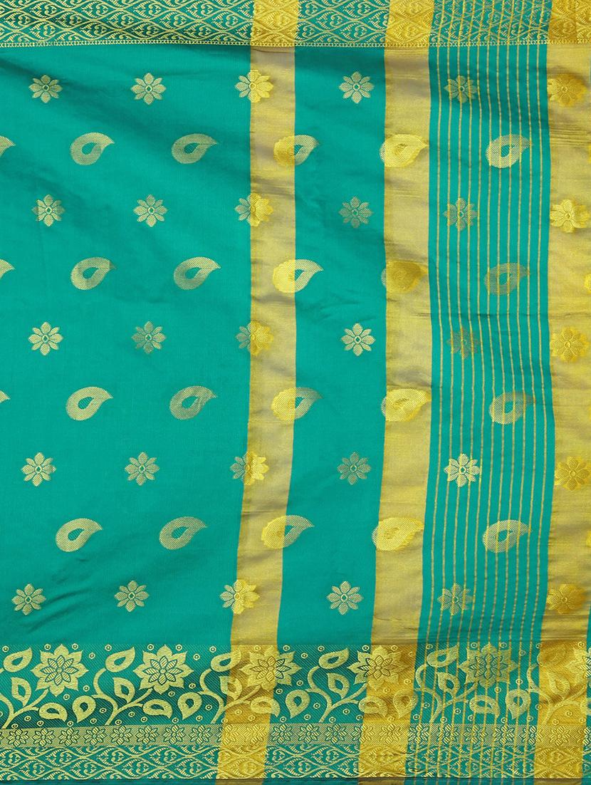 turquoise silk blend saree with blouse - 17152760 - Standard Image - 3