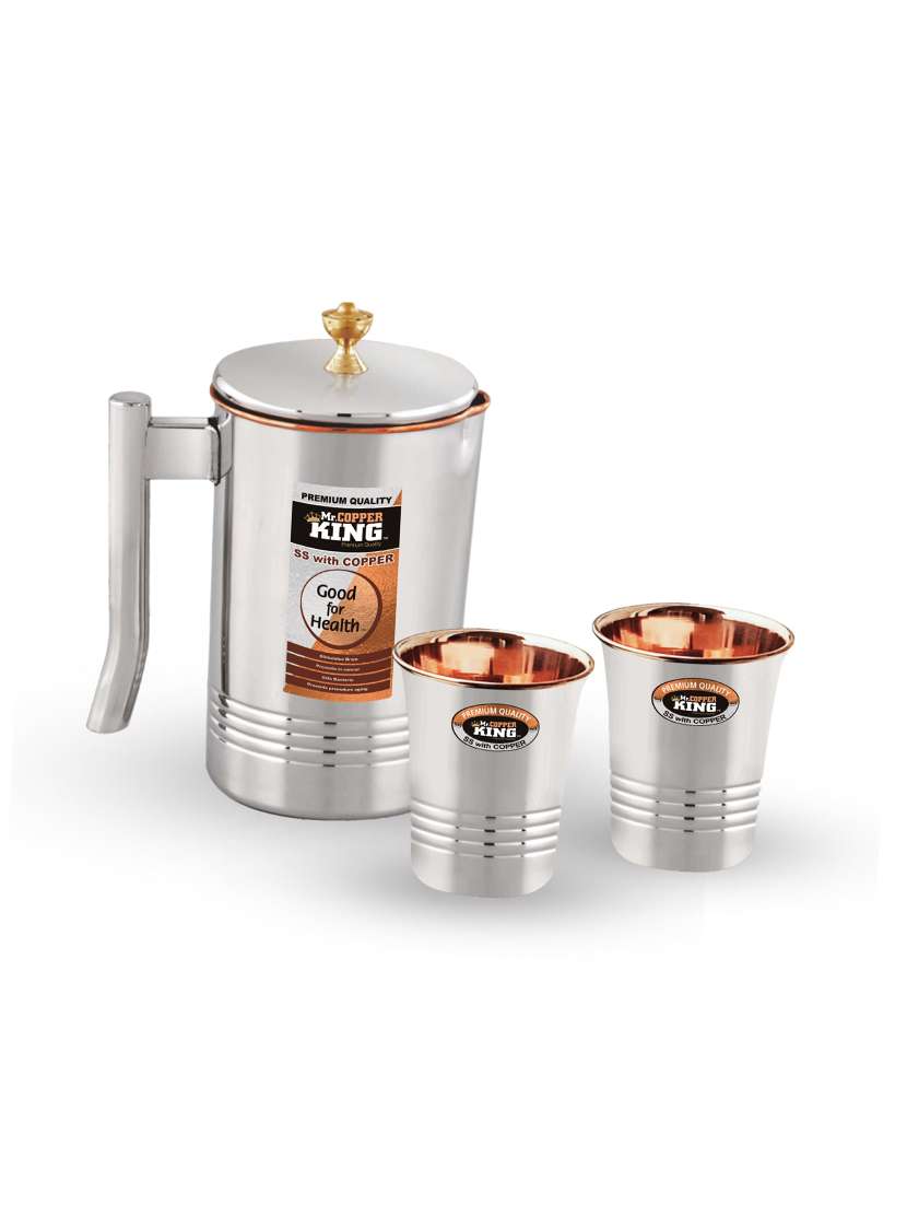 stainless steel & copper water jug with 2 tumbler (set of 3)