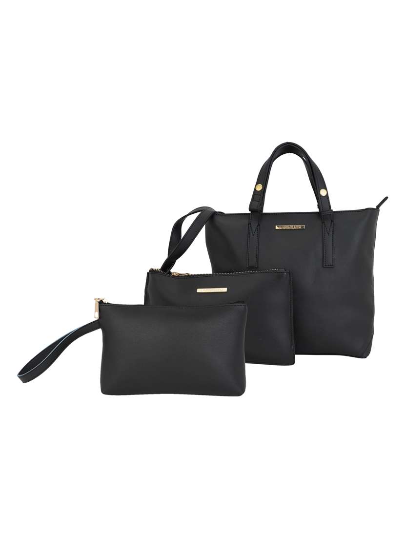black leatherette (pu) combo handbag