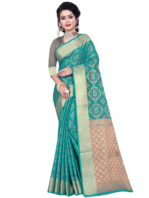 turquoise banarasi saree with blouse - 17153670 -  Standard Image - 0