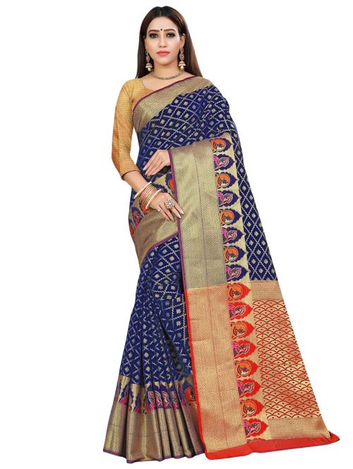 self design kanjivaram saree with blouse - 17153683 - Standard Image - 0