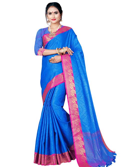 solid woven saree with blouse - 17153694 -  Standard Image - 0