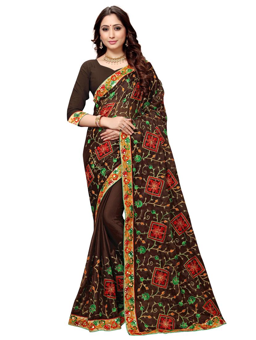 floral embroidered saree with blouse - 17154119 -  Zoom Image - 0