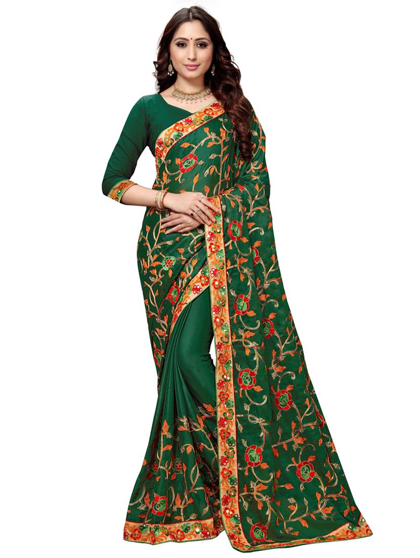 floral embroidered saree with blouse - 17154120 -  Zoom Image - 0