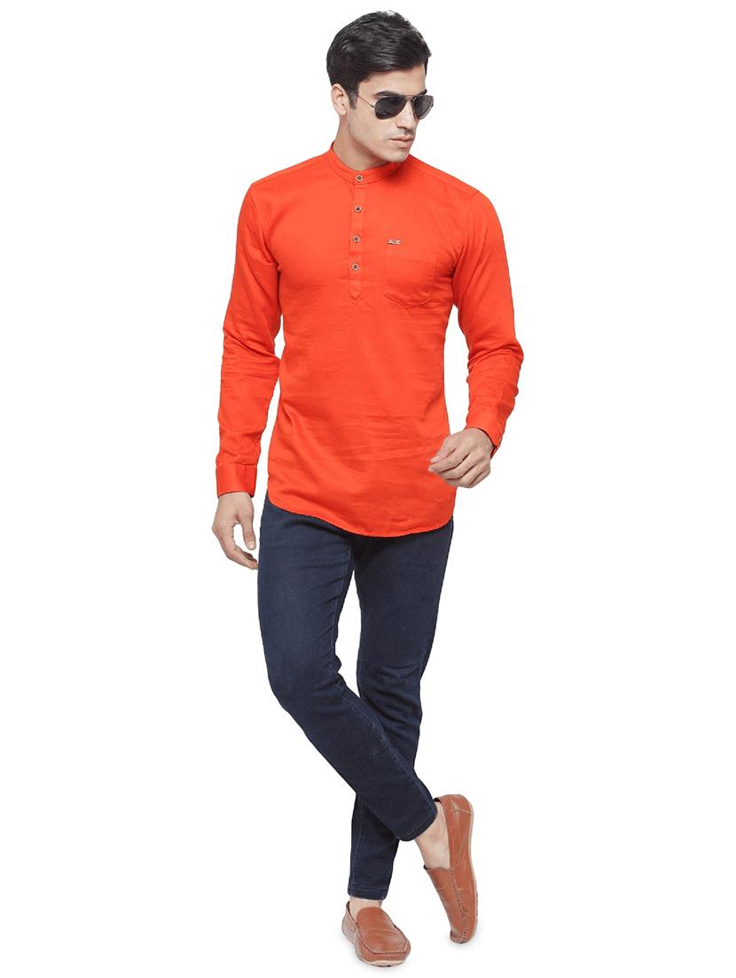 orange solid short kurta - 17156440 - Standard Image - 3