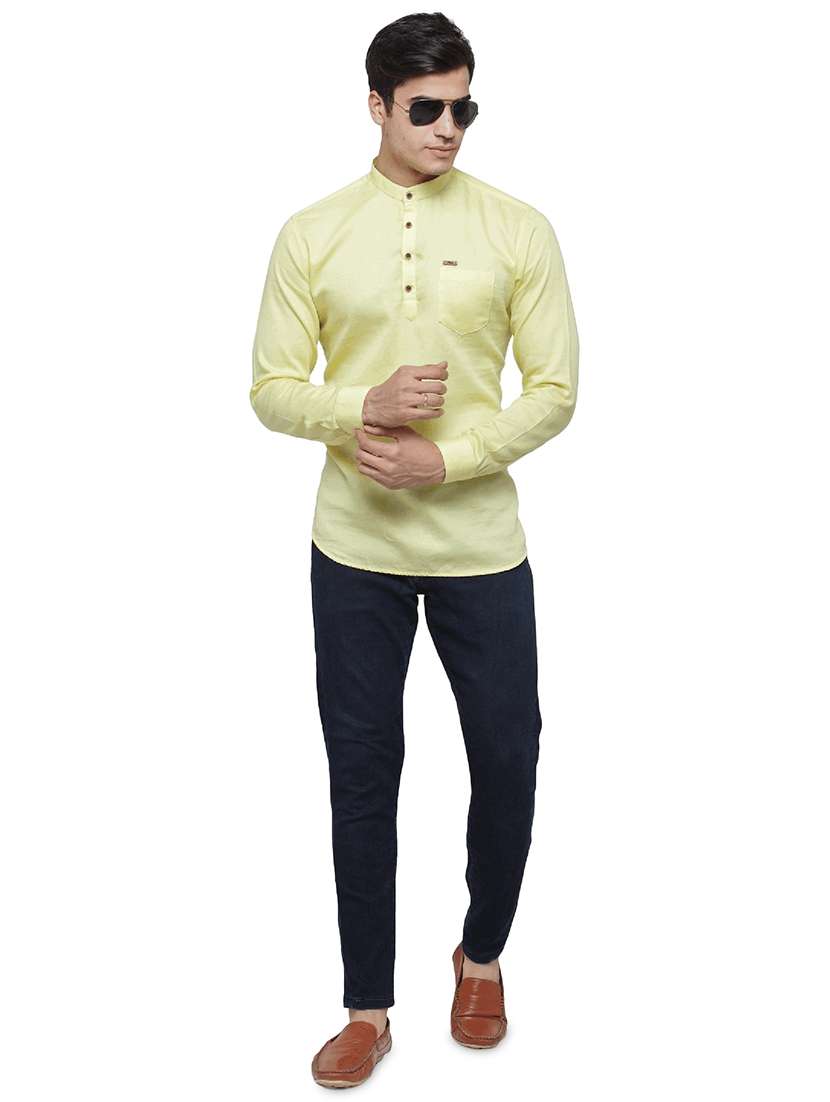yellow solid short kurta - 17156444 - Standard Image - 3