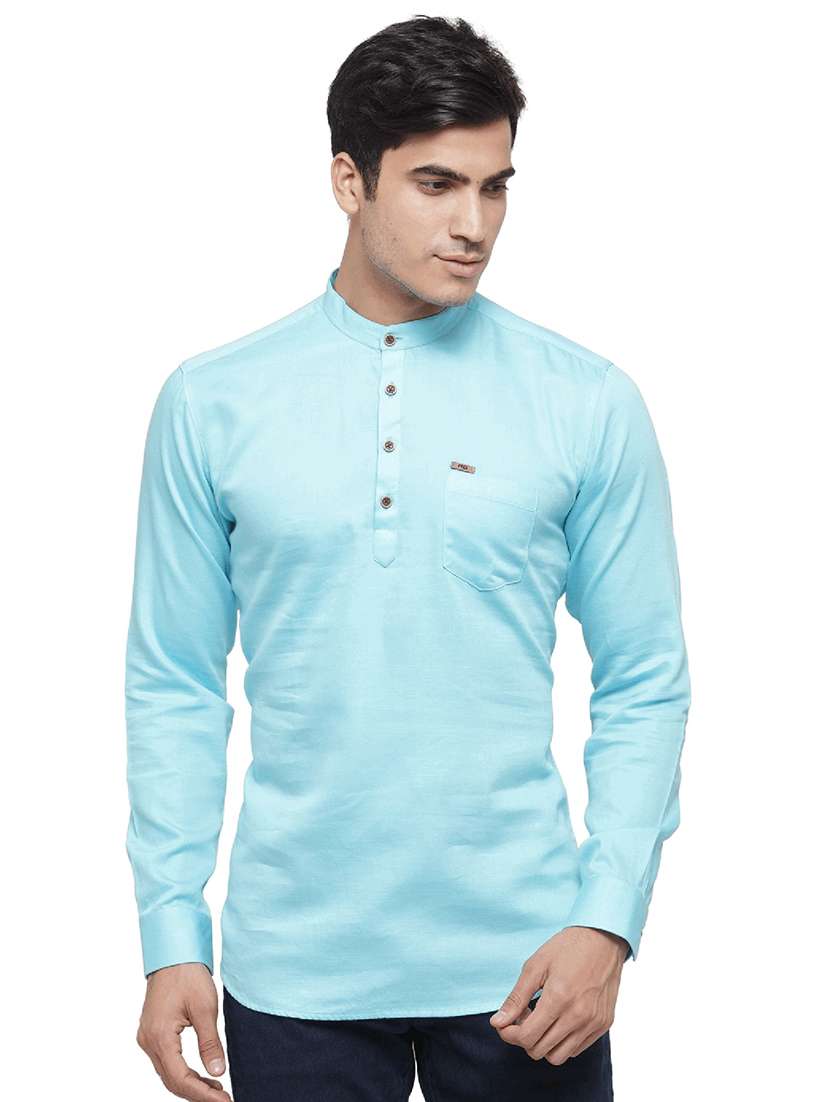 light blue solid short kurta - 17156447 - Zoom Image - 0