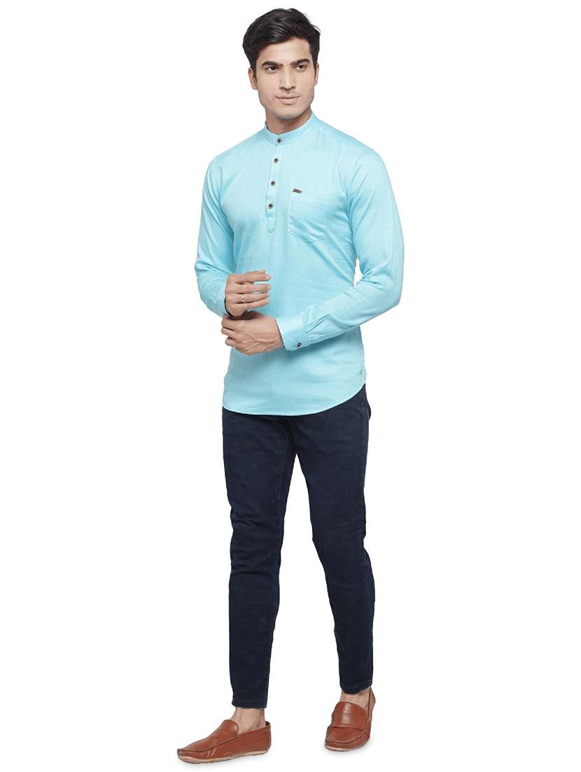light blue solid short kurta - 17156447 - Standard Image - 3
