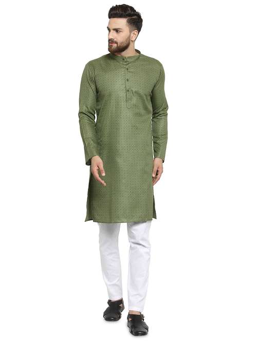 olive green printed kurta pyjama set - 17156449 - Standard Image - 0