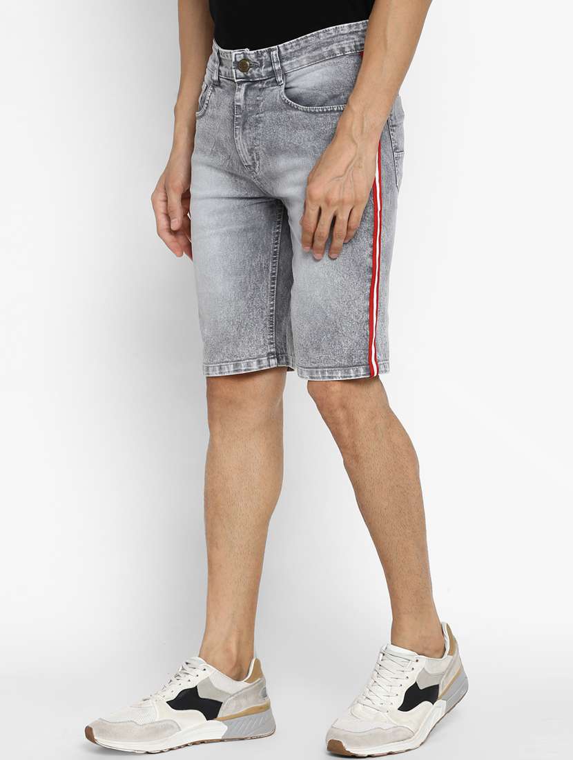 grey washed side taped denim shorts