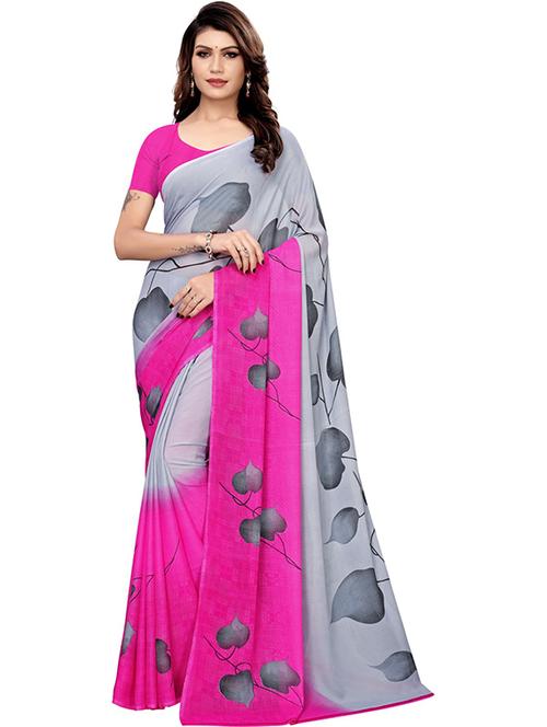contrast printed saree with blouse - 17161335 -  Standard Image - 0