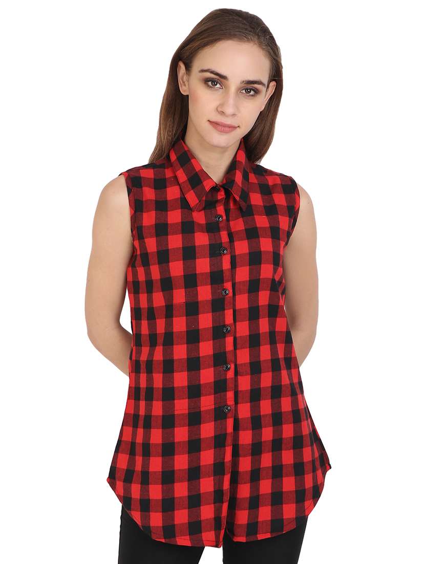 checkered sleeveless shirt 