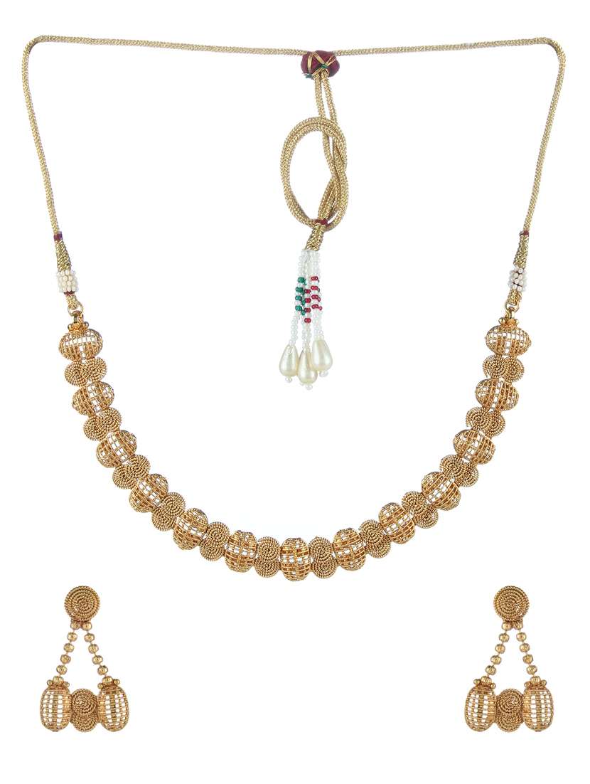 gold tone gold necklaces and earring