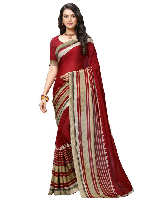 solid bordered saree with blouse - 17166311 -  Standard Image - 0