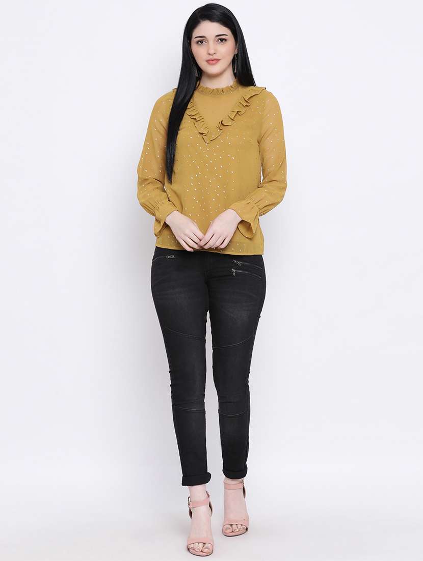 women's ruffle round neck top - 17169587 -  Standard Image - 3