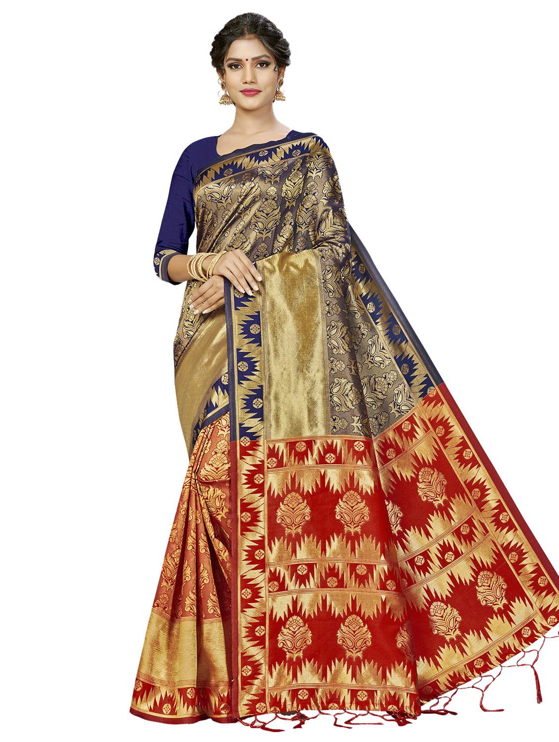 self design woven saree with blouse - 17171075 - Zoom Image - 0
